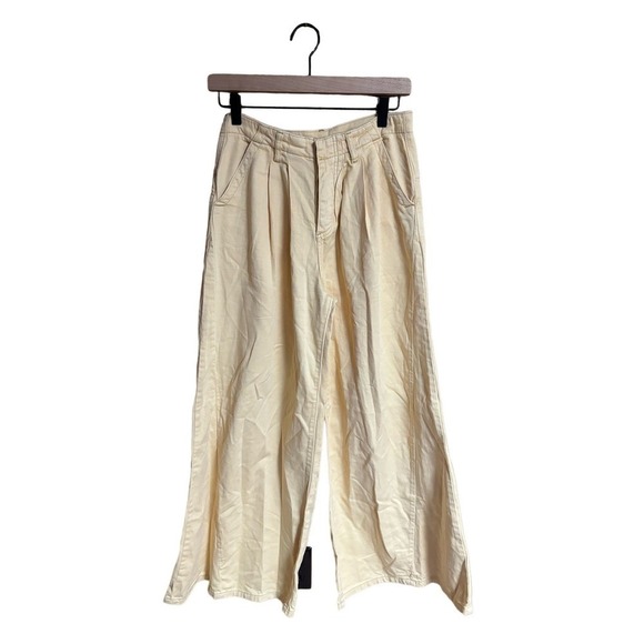 Free People wide leg button fly soft yellow trousers women size 2 - Picture 1 of 8